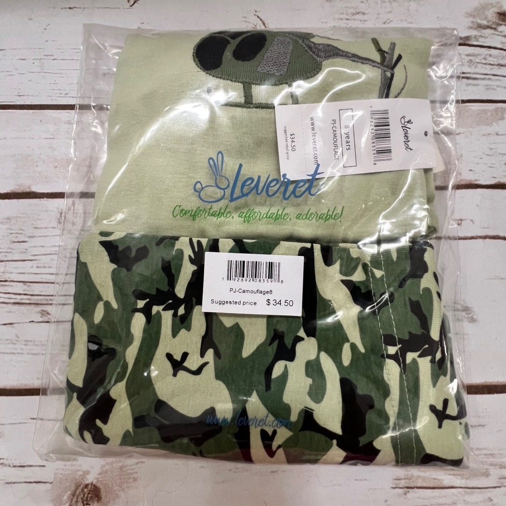 NEW Leveret Pajama Set Green Helicopter Camo Print Size 8 Years